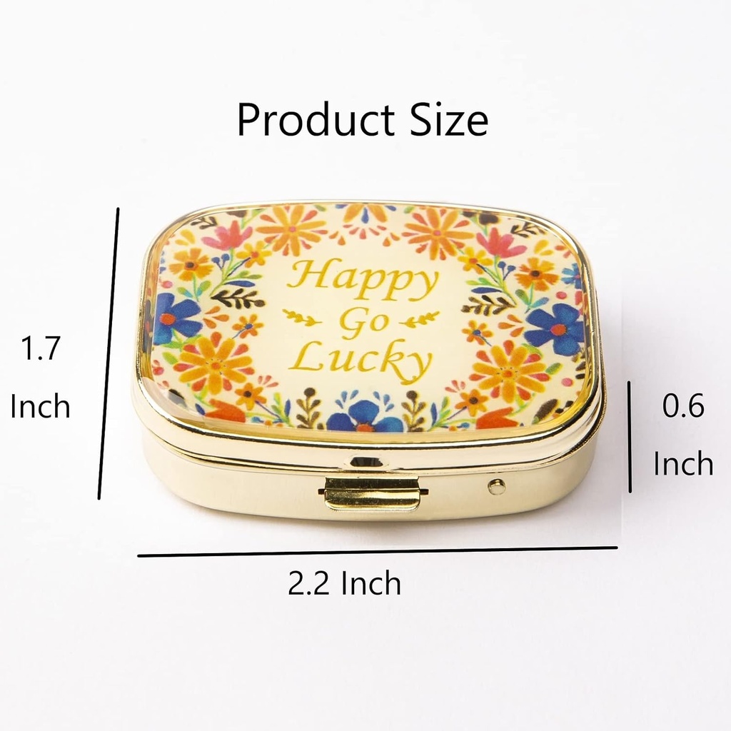 AmyZone Metal Pill Organizer Travel Friendly Portable Compact Pill Box Cute Pill Case to Hold Vitamins/Tylenol/Fish Oil/Supplements/Meds/Tablet for Purse/Pocket(Happy Go Lucky) 5