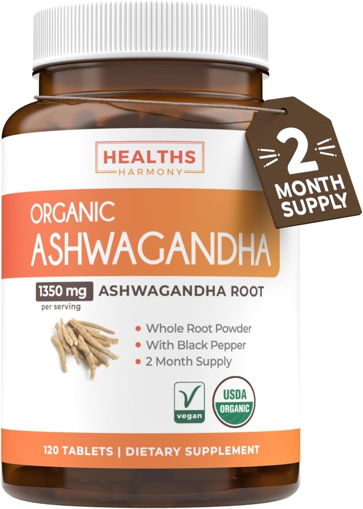 USDA Organic Ashwagandha Supplement - High Potency Ashwagandha Pills Made With Organic Black Pepper for Enhanced Absorption - Vegan Non-GMO Made in the USA & Lab Verified (2 Months Supply) 2