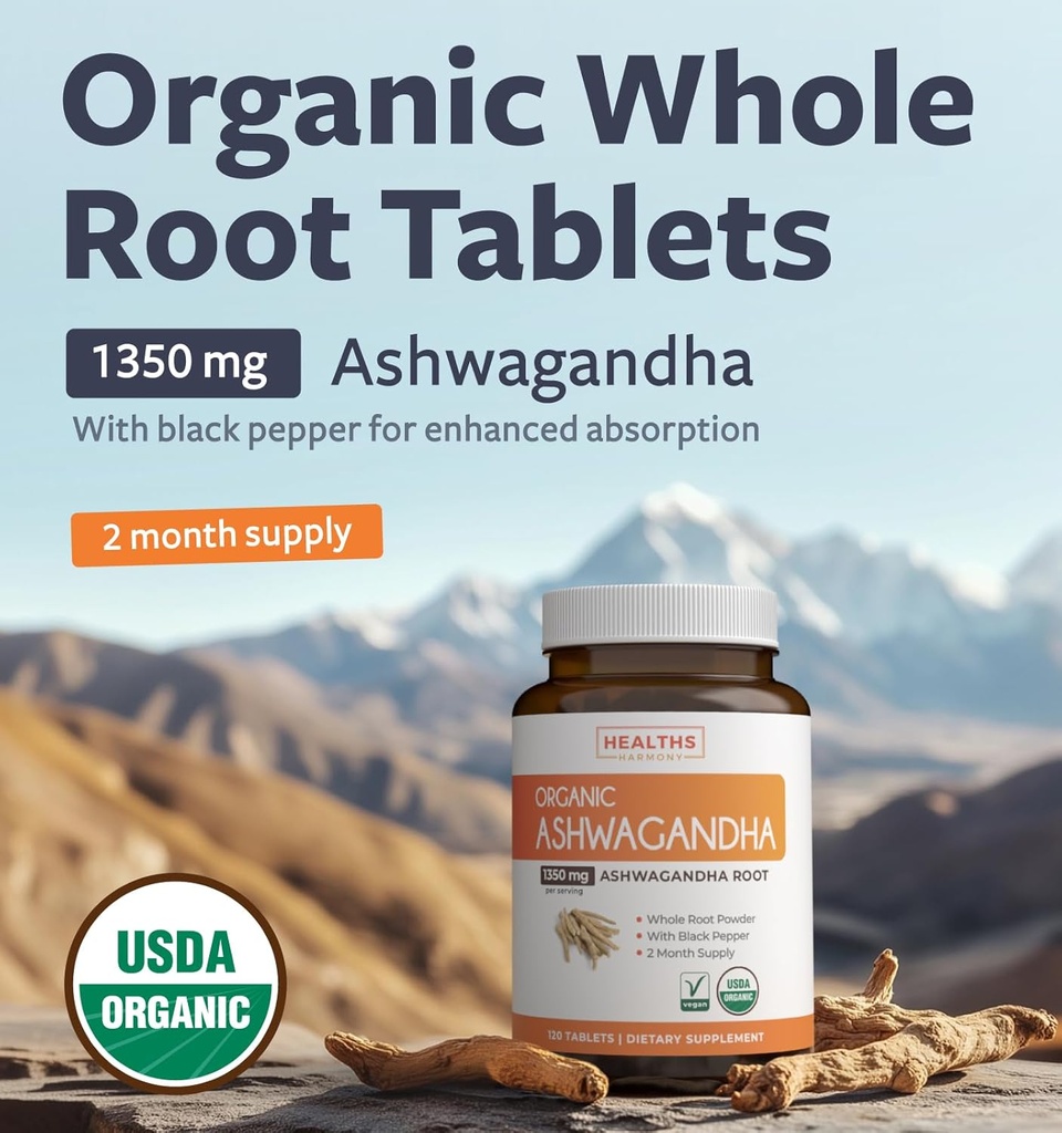 USDA Organic Ashwagandha Supplement - High Potency Ashwagandha Pills Made With Organic Black Pepper for Enhanced Absorption - Vegan Non-GMO Made in the USA & Lab Verified (2 Months Supply) 3