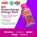 Vitamin Energy B12 11,000% Extra Strength Energy Shot Pink Berry 12 Pack, 260mg Natural Caffeine, B12 & B6, Nootropic Focus, Vitality, Zero Sugar, Gluten-Free, Vegan, Kosher, 1.93 fl oz 6