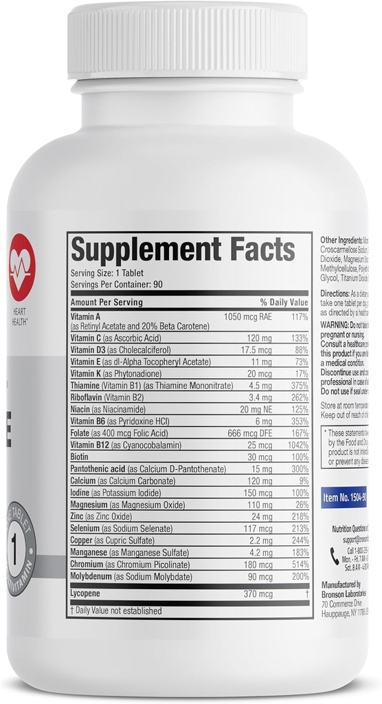 Bronson ONE Daily Mens 50+ Complete Multivitamin Multimineral, 90 Tablets 3