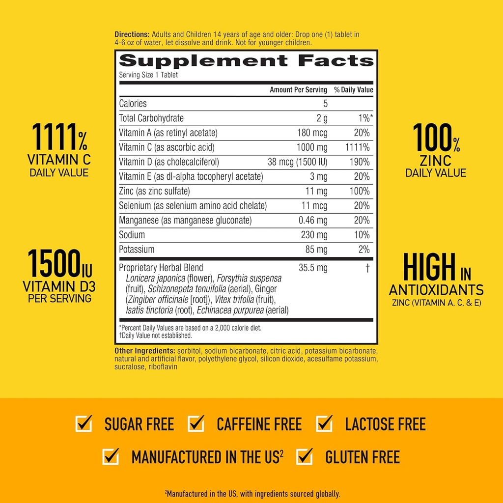 Airborne 1000mg Vitamin C with Vitamin D & Zinc, Sugar Free Multivitamin Immune Support Supplement, Antioxidants Vitamins A C & Vitamin E, 10 Effervescent Tablets, Zesty Orange Flavor 5