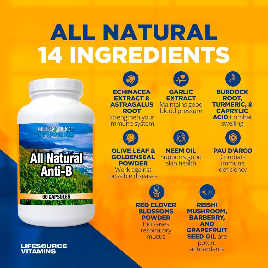 LifeSource Vitamins All Natural Anti-B for Immune Support, 14 All Natural Ingredient with Echinacea & Garlic Extract, 180 Immune Defense Capsules 3