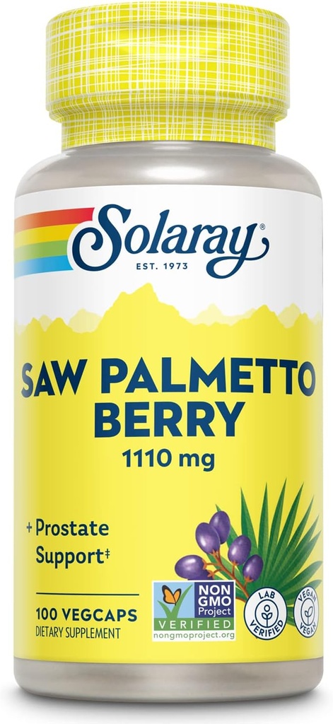 SOLARAY Saw Palmetto Berry 1110 mg, Organic Saw Palmetto for Men, Healthy Prostate Support from Fatty Acids & Plant Sterols, Non-GMO, Vegan & Lab Verified, 60-Day Guarantee, 50 Servings, 100 VegCaps 2