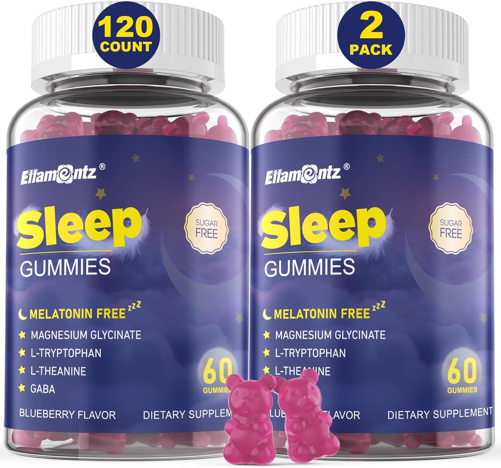Melatonin Free Sleep Aid Gummies for Adults, Sugar Free Sleeping Gummy No Melatonin, Natural Calm Gummies with Magnesium Glycinate, L-Tryptophan, L-Theanine, GABA, Ashwagandha, Valerian, 120cts 2