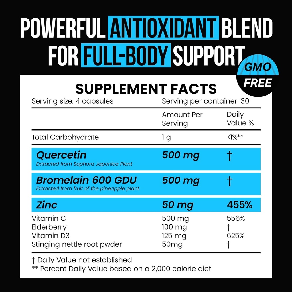 Lions Mane Mushroom Capsules + Zinc Quercetin with Bromelain Supplement 4