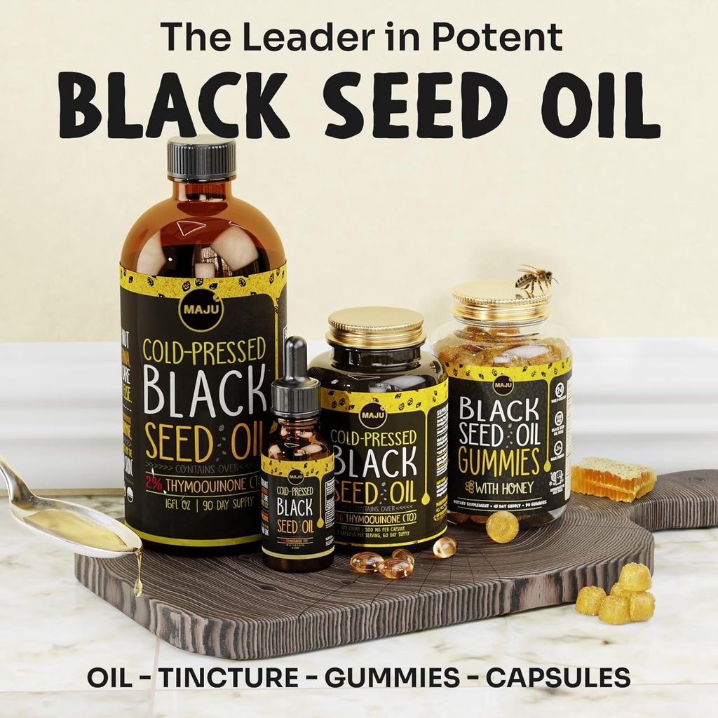 MAJU's Black Seed Oil Gummies with Honey 90ct, 500mg BSO Gummy, Black Cumin Seed Nigella Sativa Oil, Cold-Pressed, Potent Formula, 90ct 3