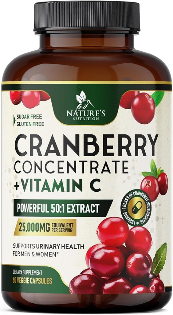 Cranberry Supplement Pills 25,000mg - High Potency Vitamin C Cranberry for Women & Men, Urinary Tract Health Support, Sugar Free, Gluten Free, Non-GMO, Cranberry Concentrate Extract - 120 Capsules 2