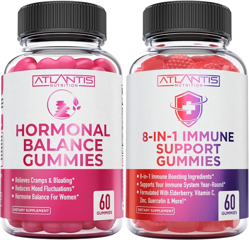 Atlantis Nutrition 60 Hormonal Balance for Women Gummies + 8-in-1 Immune Support 60 Gummies 2