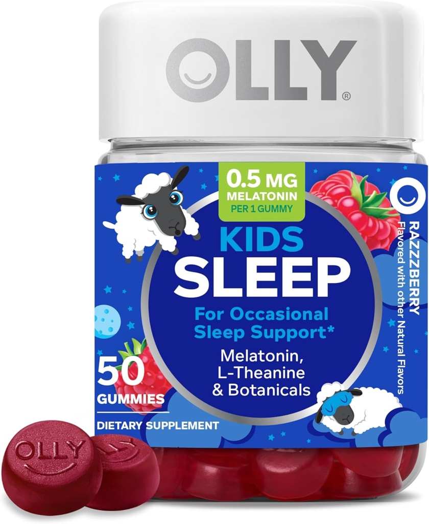 OLLY Kids Sleep Gummy, 0.5mg Melatonin, L Theanine, Chamomile, and Lemon Balm, Childrens Chewable Supplement, Raspberry - 50 Count 2
