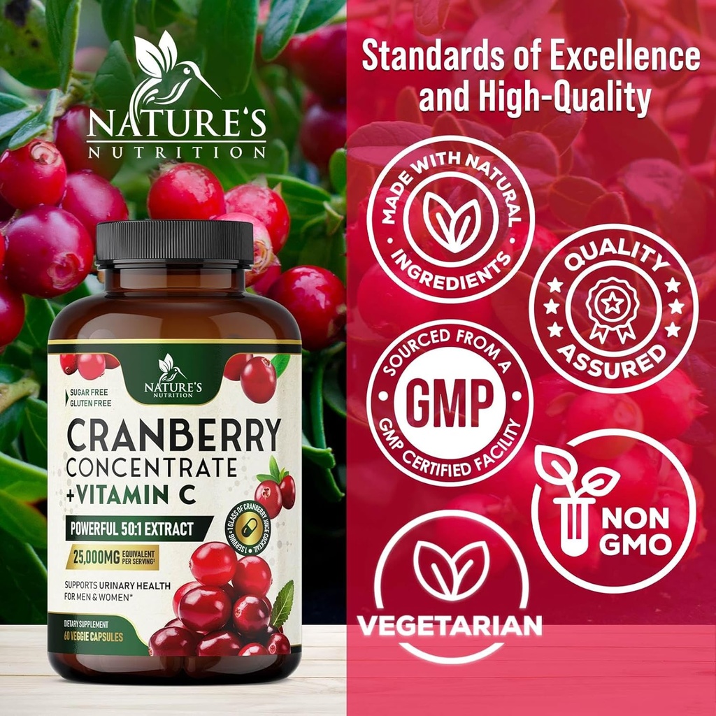 Cranberry Supplement Pills 25,000mg - High Potency Vitamin C Cranberry for Women & Men, Urinary Tract Health Support, Sugar Free, Gluten Free, Non-GMO, Cranberry Concentrate Extract - 120 Capsules 5