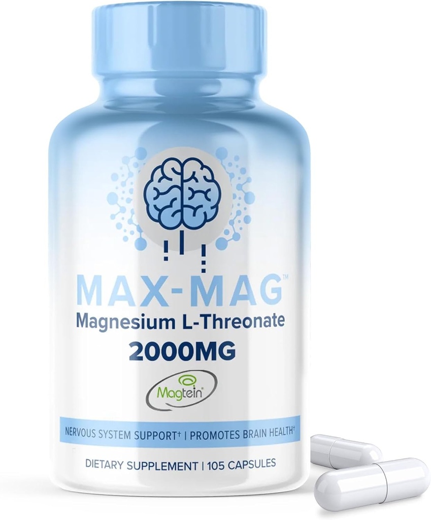 Max-Mag Magnesium L-Threonate Supplement - 105 Capsules Made in USA- Magtein 2000mg Complex with Vitamin D3 and K2 for Sleep, Mood & Brain Magnesium L Threonate Capsules Nutrition by MaxLife Naturals 2