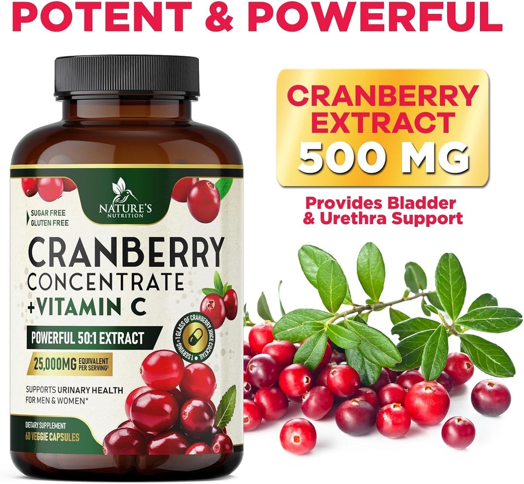Cranberry Supplement Pills 25,000mg - High Potency Vitamin C Cranberry for Women & Men, Urinary Tract Health Support, Sugar Free, Gluten Free, Non-GMO, Cranberry Concentrate Extract - 120 Capsules 6
