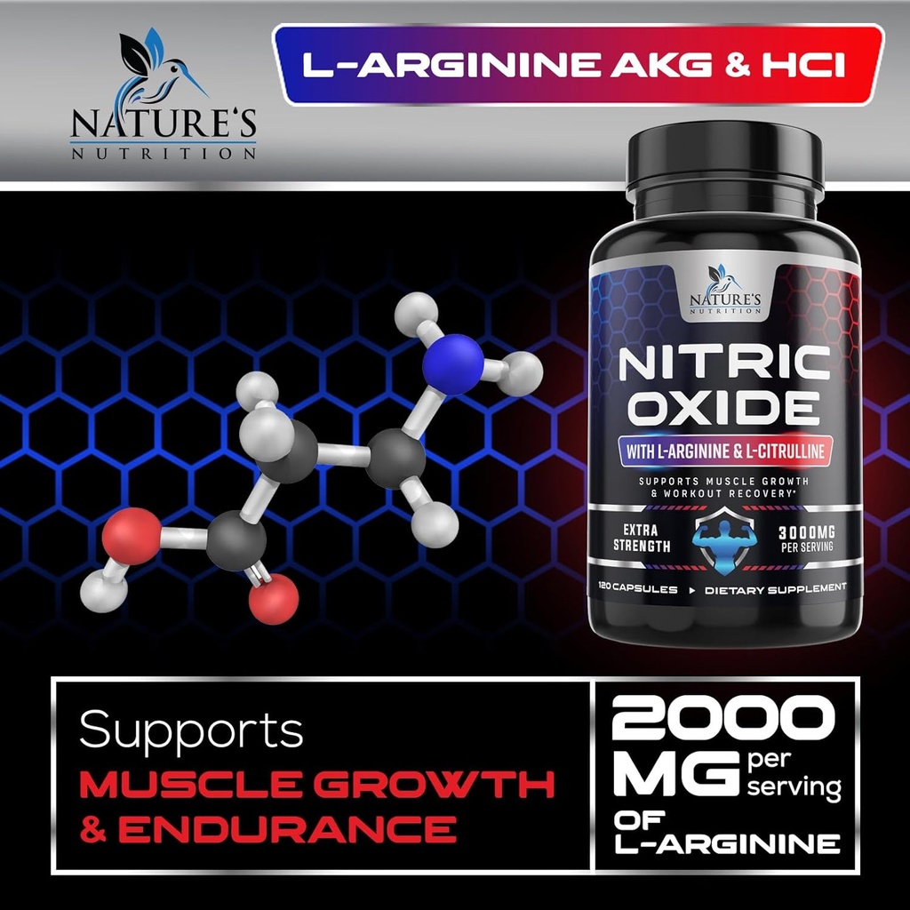 Nitric Oxide Booster Extra Strength 3000mg - 3X Strength L-Arginine & Citrulline, Best Nitric Oxide Supplements for Men, Supports Muscle, Heart Health, Energy Supplement, Bottled in USA, 120 Capsules 6