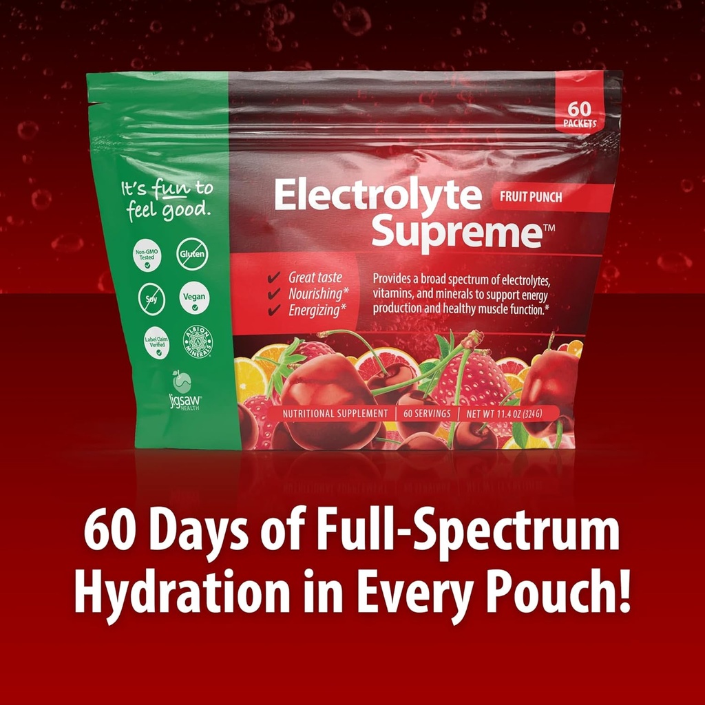Jigsaw Health Electrolyte Supreme | Broad Spectrum of Electrolytes + Trace Minerals | Fruit Punch Flavor | 60 Servings (Packets) 4