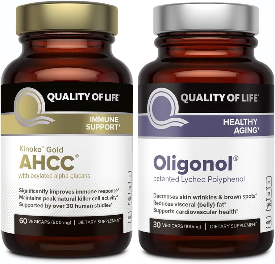 Quality of Life Features Kinoko Gold AHCC and Oligonol Lychee Extract - Immune Support Healthy Aging Bundle 2