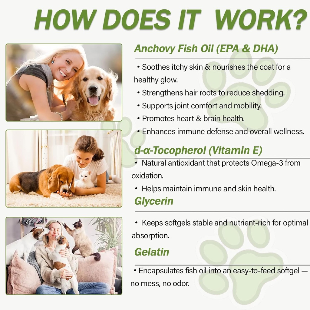 Omega 3 Fish Oil for Dogs and Cats, Dog & Cat Fish Oil Pet Supplement, Skin and Coat Supplement for Shedding, Dry Itchy Skin and Allergies, Rich in EPA & DHA with Omega 3 Fatty Acids 4