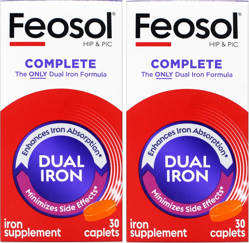 Feosol Bifera Hip & PIC Iron Supplement, Complete - 30 Caplets, Pack of 2 2