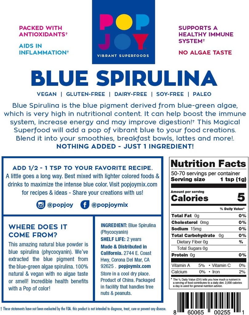 100% Blue SPIRULINA Powder by POPJOY - Vibrant SUPERFOODS 4