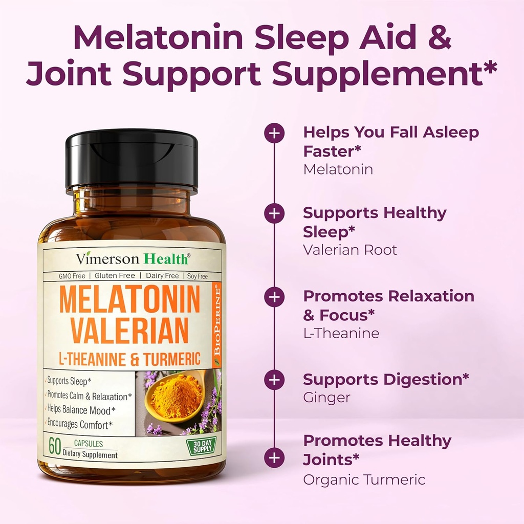 Melatonin Sleep Aid with L Theanine & Valerian Root – Turmeric Supplement – Turmeric Curcumin with Ginger & Black Pepper – L-Theanine & Melatonin 3mg for Sleep, Calm and Stress Relief – 2 Pack 6
