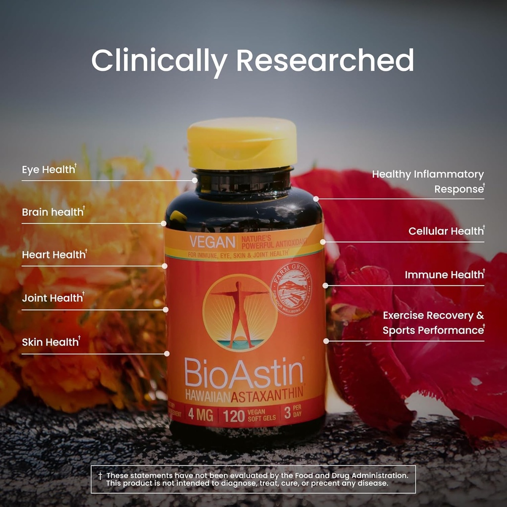Nutrex Hawaii Vegan BioAstin Hawaiian Astaxanthin - 4mg, 120 Softgels - Farm-Direct Premium Antioxidant Supplement to Support Eye, Skin, Joint & Immune System Health - Vegan, Non-GMO & Gluten-Free 4