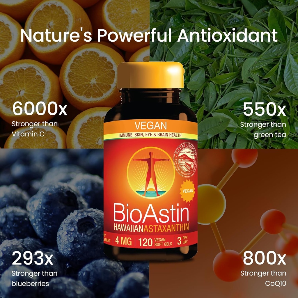 Nutrex Hawaii Vegan BioAstin Hawaiian Astaxanthin - 4mg, 120 Softgels - Farm-Direct Premium Antioxidant Supplement to Support Eye, Skin, Joint & Immune System Health - Vegan, Non-GMO & Gluten-Free 5
