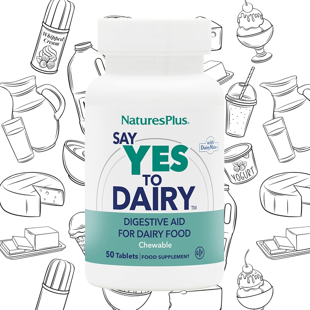 Natures Plus Say Yes to Dairy - 50 Chewable Tablets - Natural Lactase Enzyme Supplement, Maximum Strength Digestive Aid, Lactose Intolerance Relief - Gluten-Free - 50 Servings 4