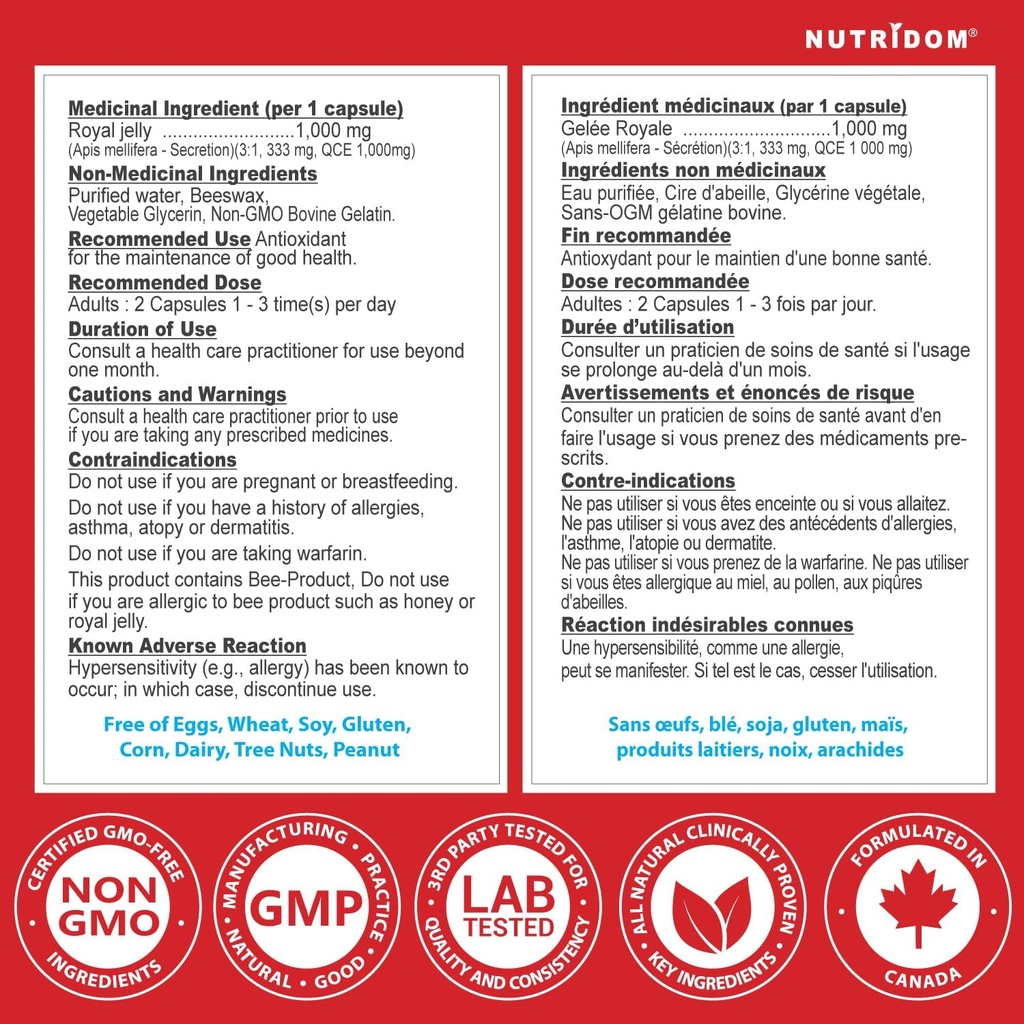 Nutridom Royal Jelly 1000mg, 120 softgels (One Bottle) 5