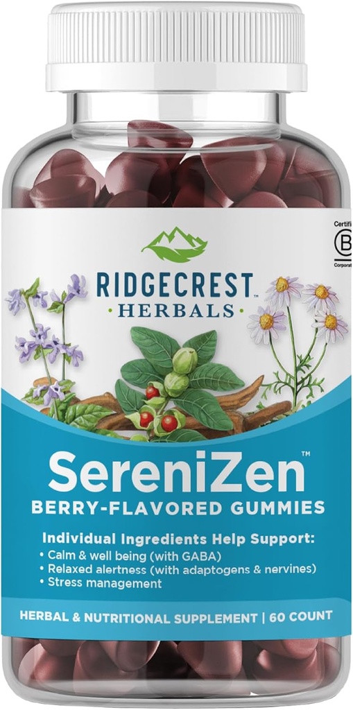 RidgeCrest Herbals SereniZen Gummies with Ashwagandha, GABA, L-Theanine, Chamomile & Lemon Balm, Supports Relaxation & Calm, Stress Management, Sleep. Daily Health Supplement, 60 Ct, 1-2 Month Supply 2