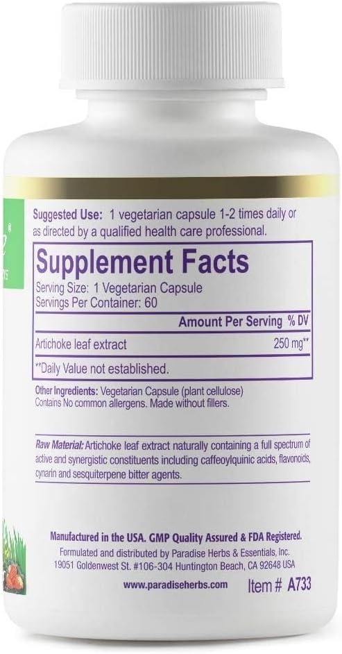 Paradise Herbs Artichoke Extract, Supports Digestive Health, Active Whole Spectrum, 250mg, Vegan, Non GMO, Gluten Free, 60 Vegetarian Capsules 3
