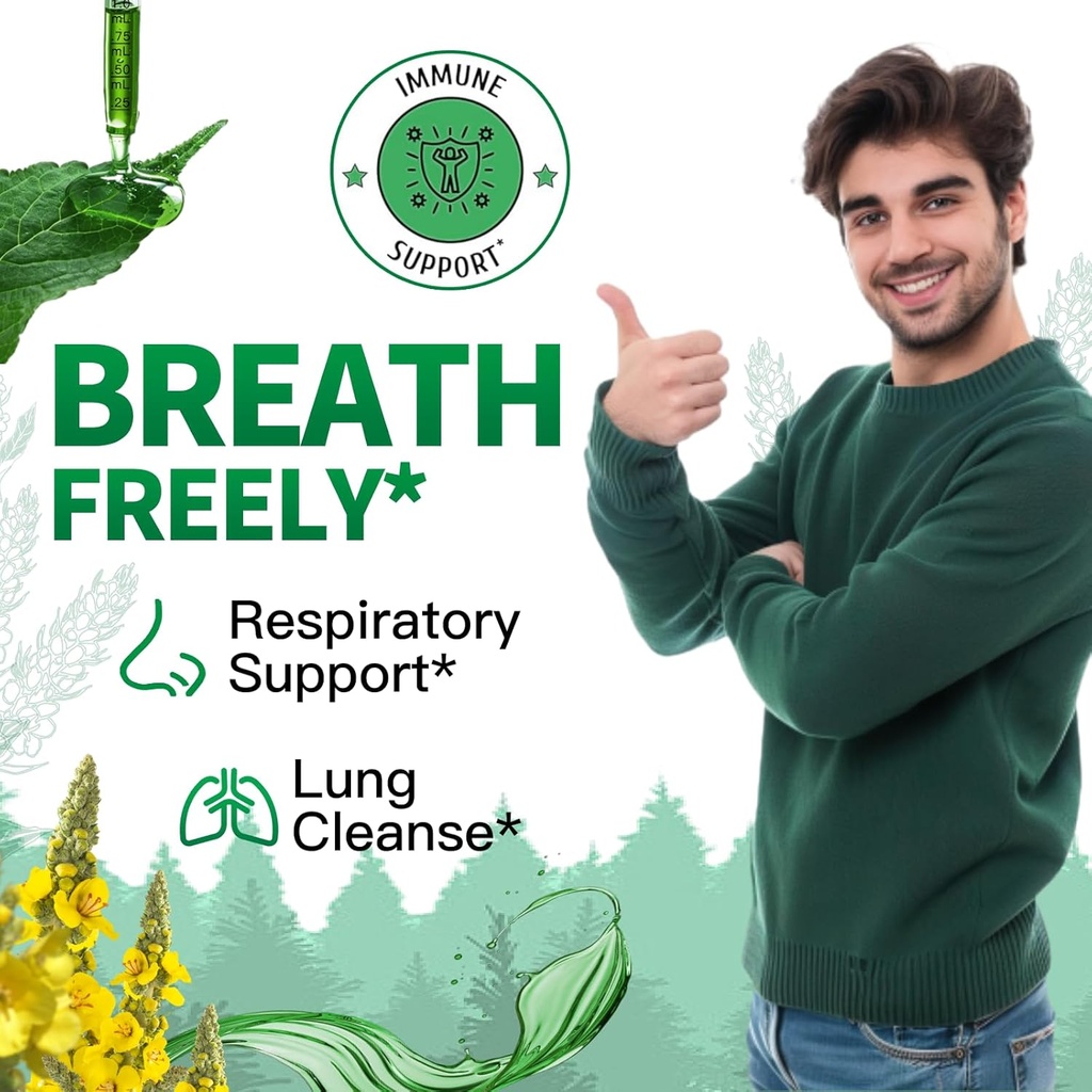 120ml Mullein Leaf Tincture - Lung Cleanse - Vegan Lung Detox - Respiratory Health and Immune Support Drops - Natural Supplement Liquid Extract 4 fl.oz.Chlorophyll 3