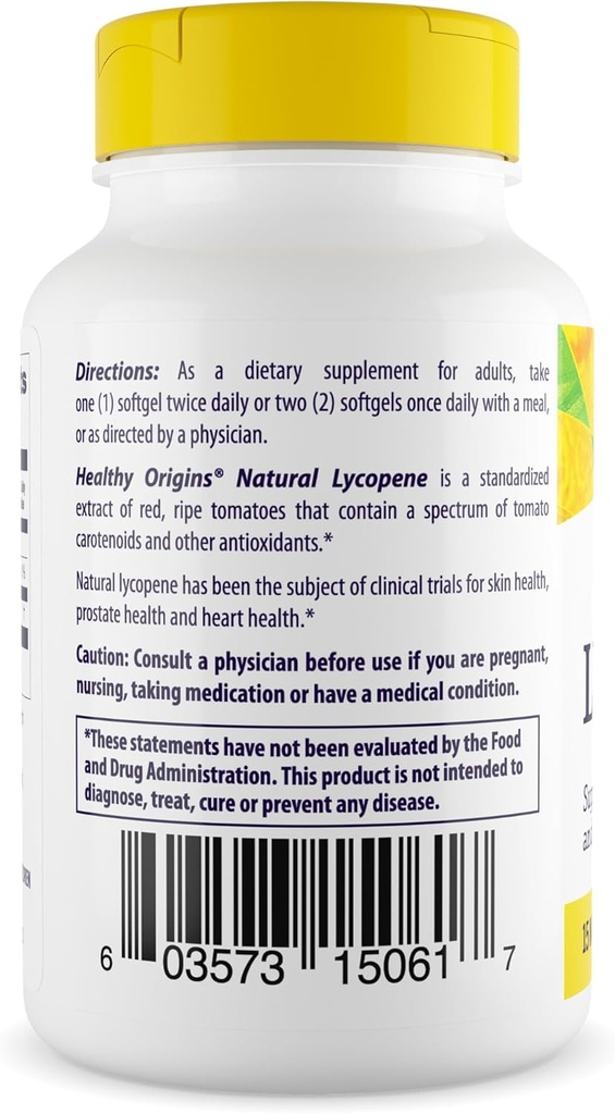 Healthy Origins Lycopene 15 mg (Natural, Non-GMO, Gluten Free, Skin Support, Prostate Support), 60 Softgels 3
