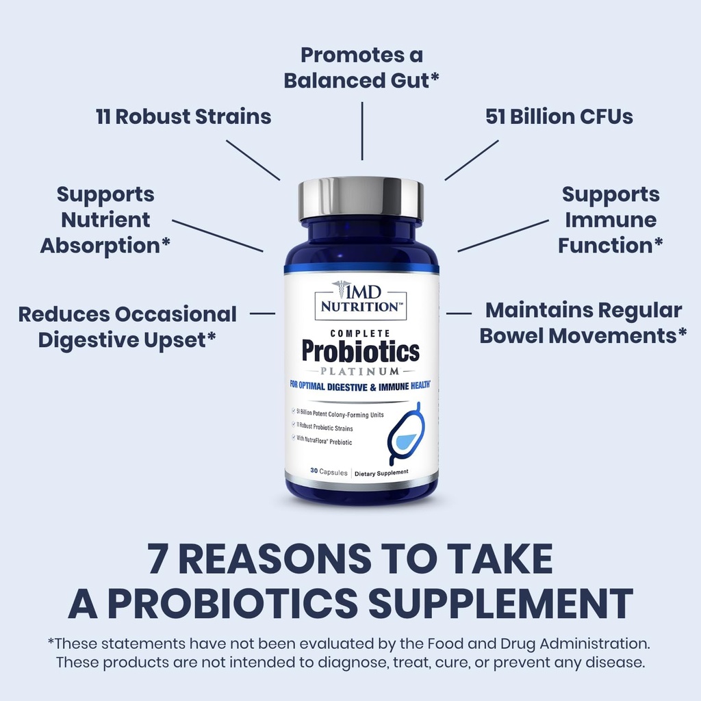 1MD Complete Probiotics Platinum | Supports Digestive Health | with Nourishing Prebiotics, 51 Billion Live CFU, 11 Strains, Dairy-Free | 30 Vegetable Capsules (3-Pack) 6