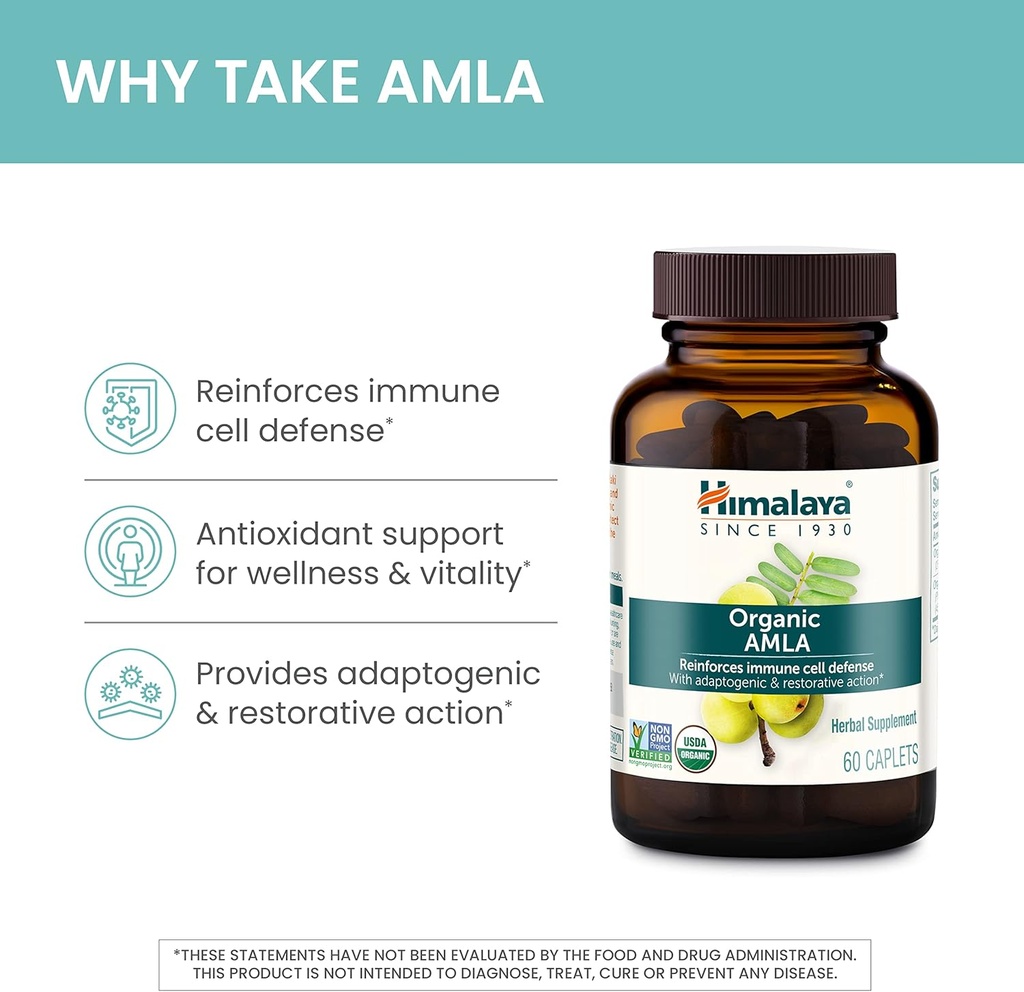 Himalaya Organic Amla/Amalaki for Active Immune Support and Cellular Defense, 600 mg, 60 Caplets, 2 Month Supply, 2 Pack 4