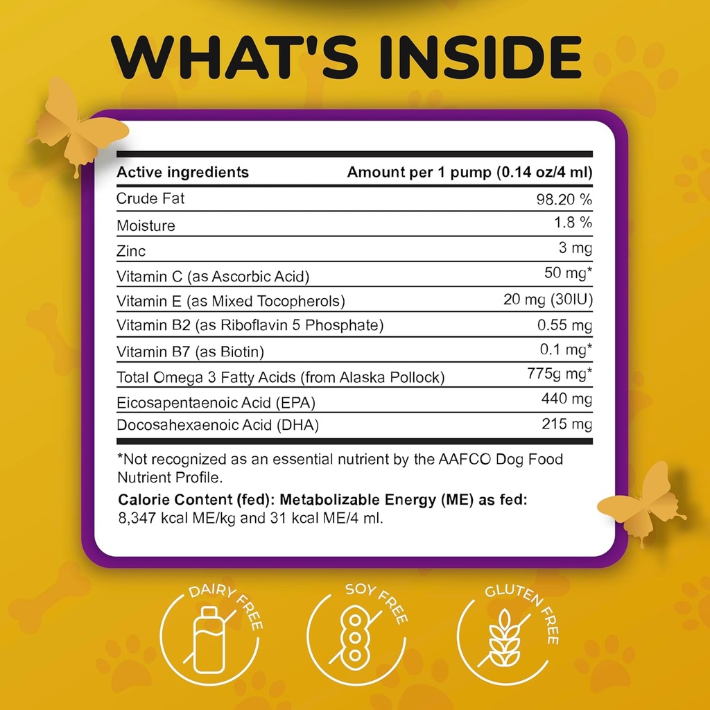 Omega 3 Fish Oil for Dogs Skin and Coat - Wild Alaskan Pollock Oil for Itchy Skin- Omega 3 Fatty Acids for Dogs - Liquid EPA & DHA Supplements - with Zinc, Vitamin C, B2, B7 & E - 16 Fl Oz 3