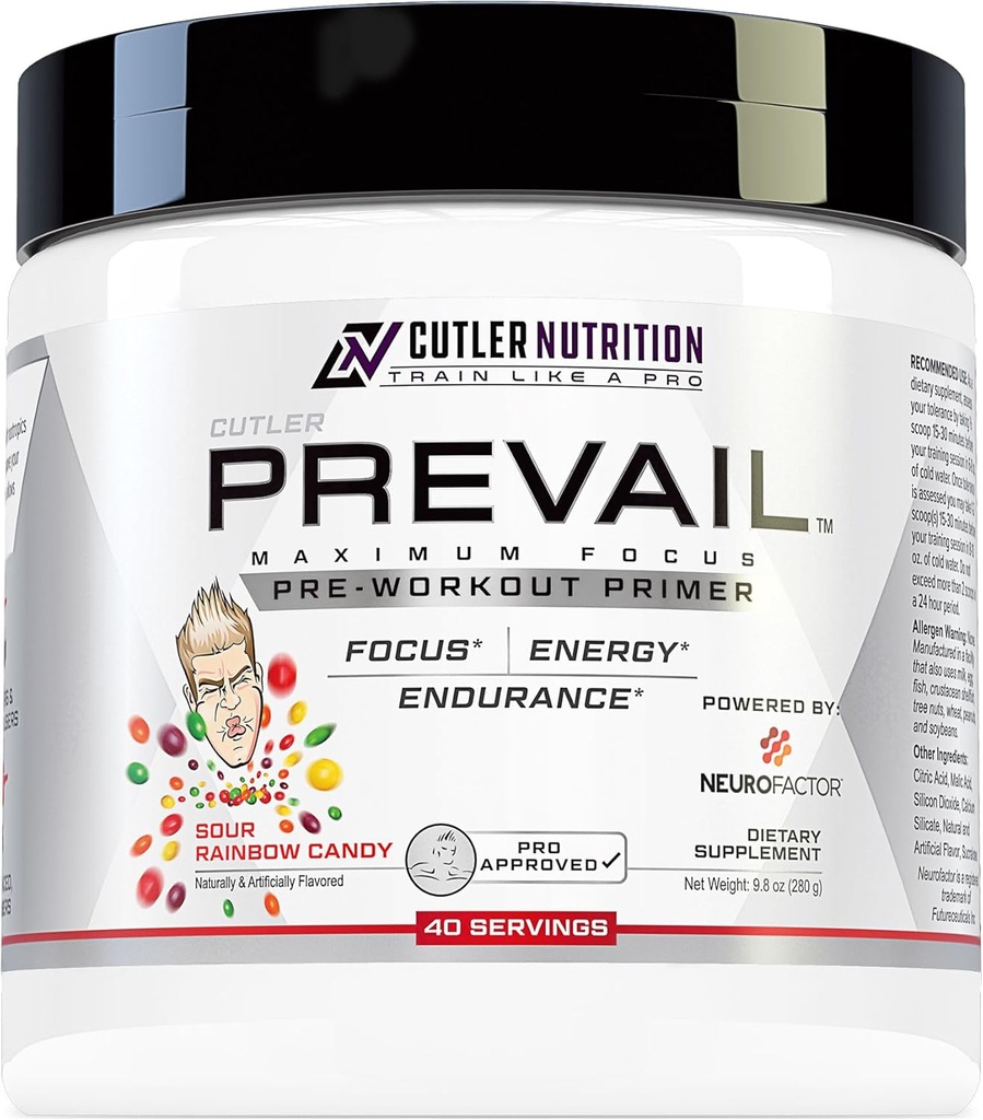 Prevail Pre Workout Powder with Nootropics: Pre-Workout Drink for Men and Women, Cutting Edge Energy and Focus Supplement with L Citrulline, Alpha GPC, L Tyrosine | Sour Rainbow Candy, 40 Scoops 2