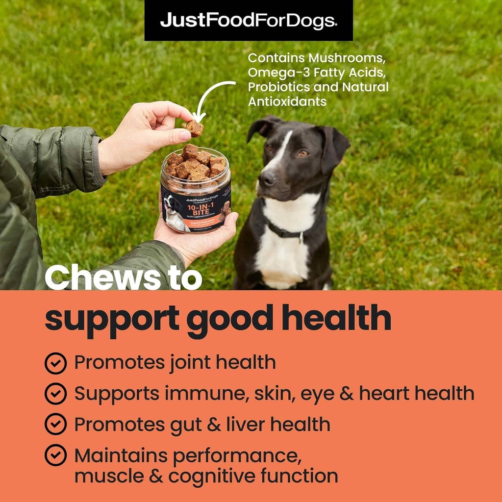 JustFoodForDogs 10-in-1 Multifunctional Supplement Chews for Dogs, Superfood Blend, Glucosamine, Omega-3 Fatty Acids, Skin Health, Joint Health, Probiotics, Plant-Based, Human Grade - 45 Count 3