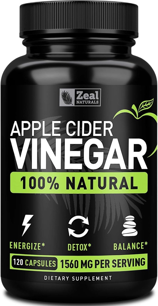 Zeal Naturals Natural Raw Apple Cider Vinegar Capsules (1560mg|120 Capsules) Apple Cider Vinegar Pills w Cayenne Pepper, Cleanse, Appetite Suppressant & Digestive Support 2