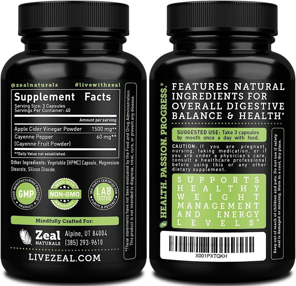 Zeal Naturals Natural Raw Apple Cider Vinegar Capsules (1560mg|120 Capsules) Apple Cider Vinegar Pills w Cayenne Pepper, Cleanse, Appetite Suppressant & Digestive Support 3