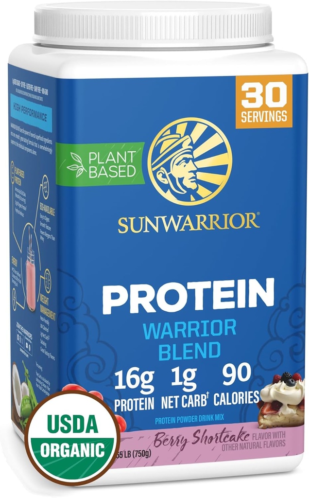 Sunwarrior Vegan Organic Protein Powder Plant-Based | BCAA Amino Acids Hemp Seed Soy Free Dairy Free Gluten Free Synthetic Free Non-GMO | Berry 30 Servings | Warrior Blend 2
