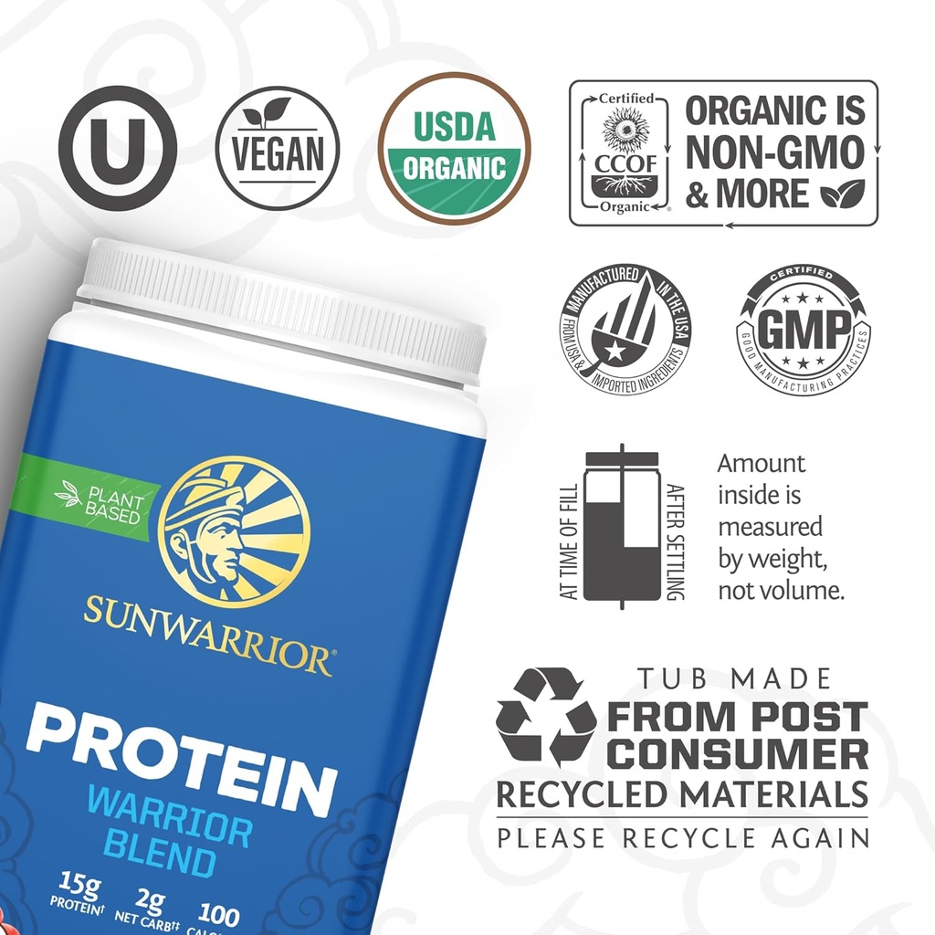 Sunwarrior Vegan Organic Protein Powder Plant-Based | BCAA Amino Acids Hemp Seed Soy Free Dairy Free Gluten Free Synthetic Free Non-GMO | Berry 30 Servings | Warrior Blend 4