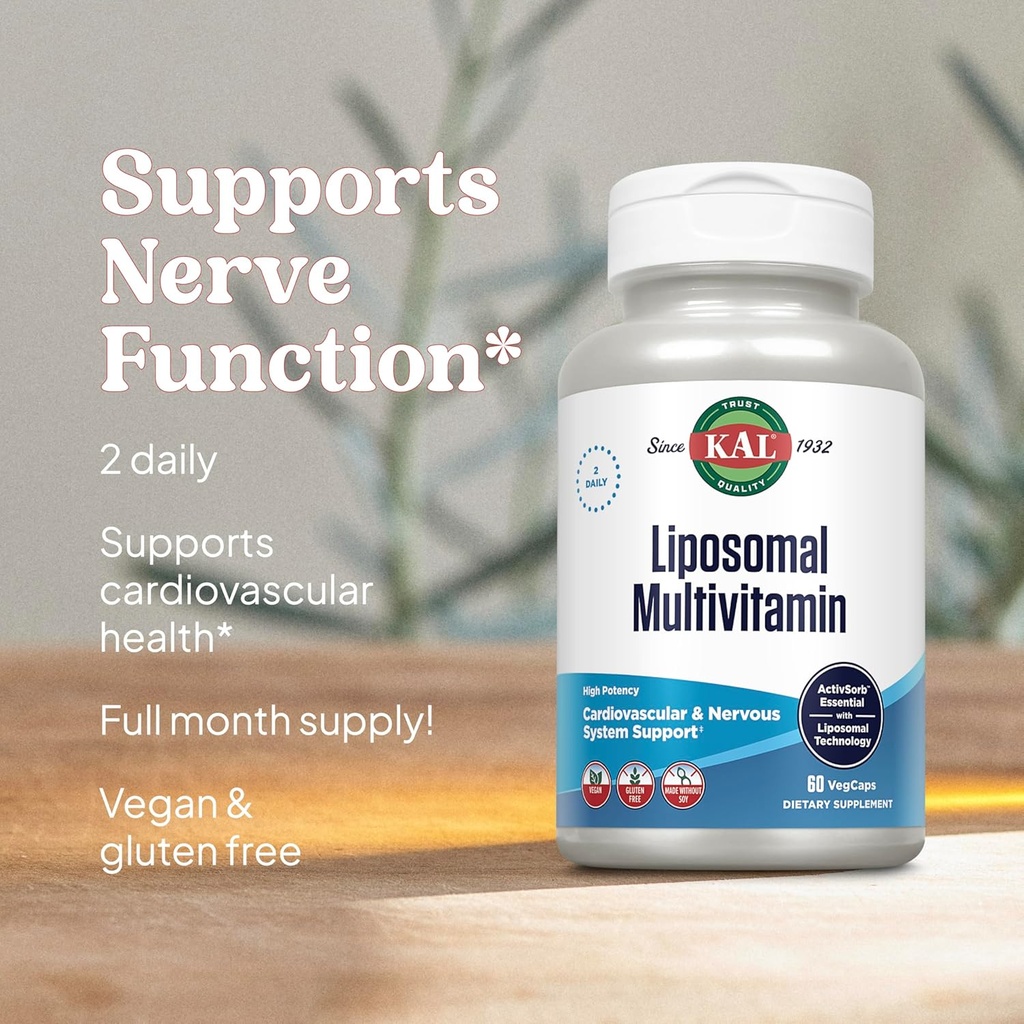 KAL Liposomal Multivitamin - High Potency Liposomal Vitamin C, D-3, and More - Men and Women Multivitamin for Cardiovascular and Nervous System Support - 30 Servings, 60 VegCaps 5