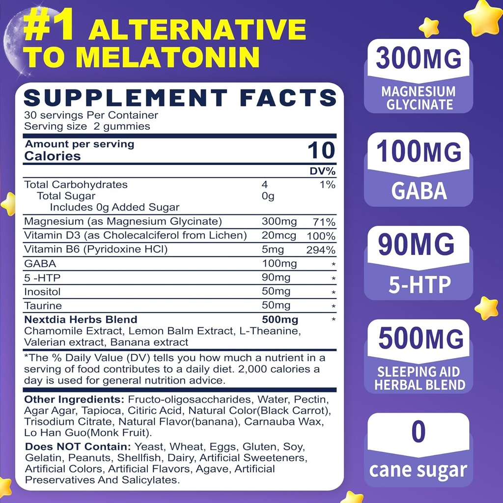 Melatonin Free Sleep Gummies with Magnesium Glycinate, GABA, 5-HTP, L-Theanine, Valerian, Chamomile, Lemon Balm, Vitamin D3 & B6 - Hormone & Drug- Free, Non-Habit Forming,2 Pack 3
