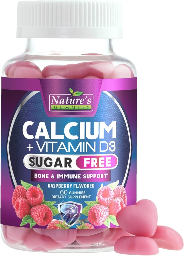 Calcium Supplement Gummies - Sugar Free Calcium Gummy with 400 IU Vitamin D3 for Best Absorption - Supports Immune Health, Bones & Teeth - Nature's Calcium Chews for Women & Men - 120 Gummies 2