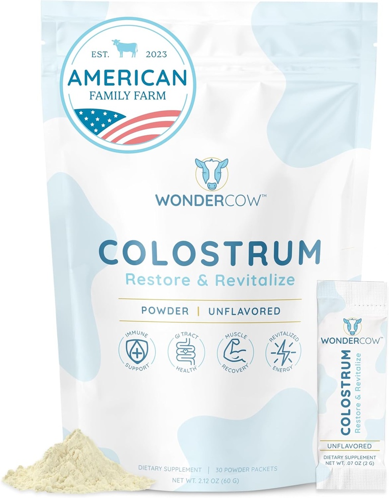 WONDERCOW Colostrum Supplement Powder for Gut Health, Immune Support, Muscle Recovery & Wellness | Natural IgG Pure Whole Bovine Colostrum Superfood, Unflavored, 30 Servings 2