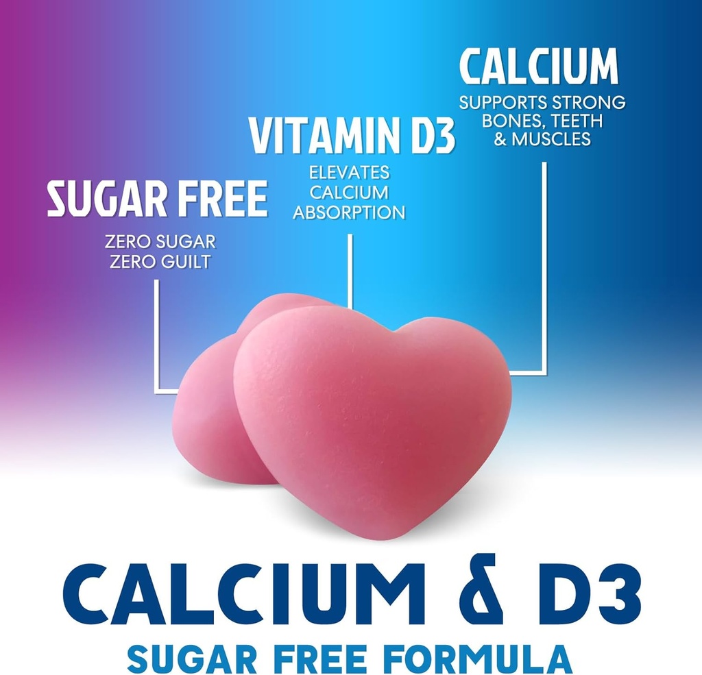 Calcium Supplement Gummies - Sugar Free Calcium Gummy with 400 IU Vitamin D3 for Best Absorption - Supports Immune Health, Bones & Teeth - Nature's Calcium Chews for Women & Men - 120 Gummies 4