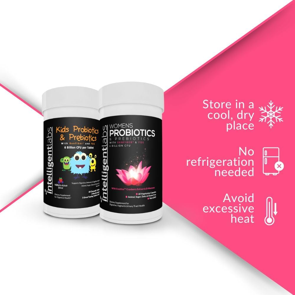 Intelligent Labs 2-in-1 Bundle of Kids’ Probiotics with Sunfiber and FOS + Women’s Probiotics (UTI Formula with Cranberry & D-Mannose), No Refrigeration Required, 2 Months Supply Per Bottle 6