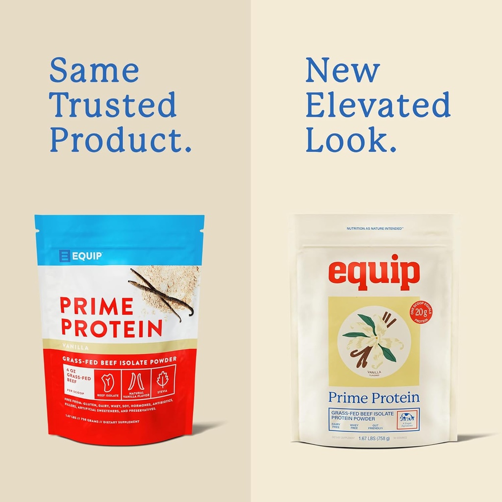 Equip Foods Prime Protein Powder | Clean, Grass Fed Beef Protein Powder | Carnivore Protein Isolate | Paleo, Keto Friendly | Gluten & Dairy Free | Helps Build & Repair Tissue | 30 Servings, Vanilla 3
