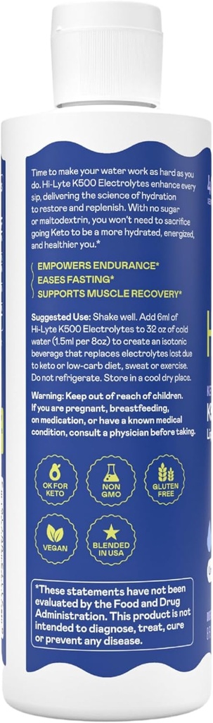 Hi-Lyte Keto & Performance K500 Electrolytes Unflavored Liquid Mix, 30 Servings 3