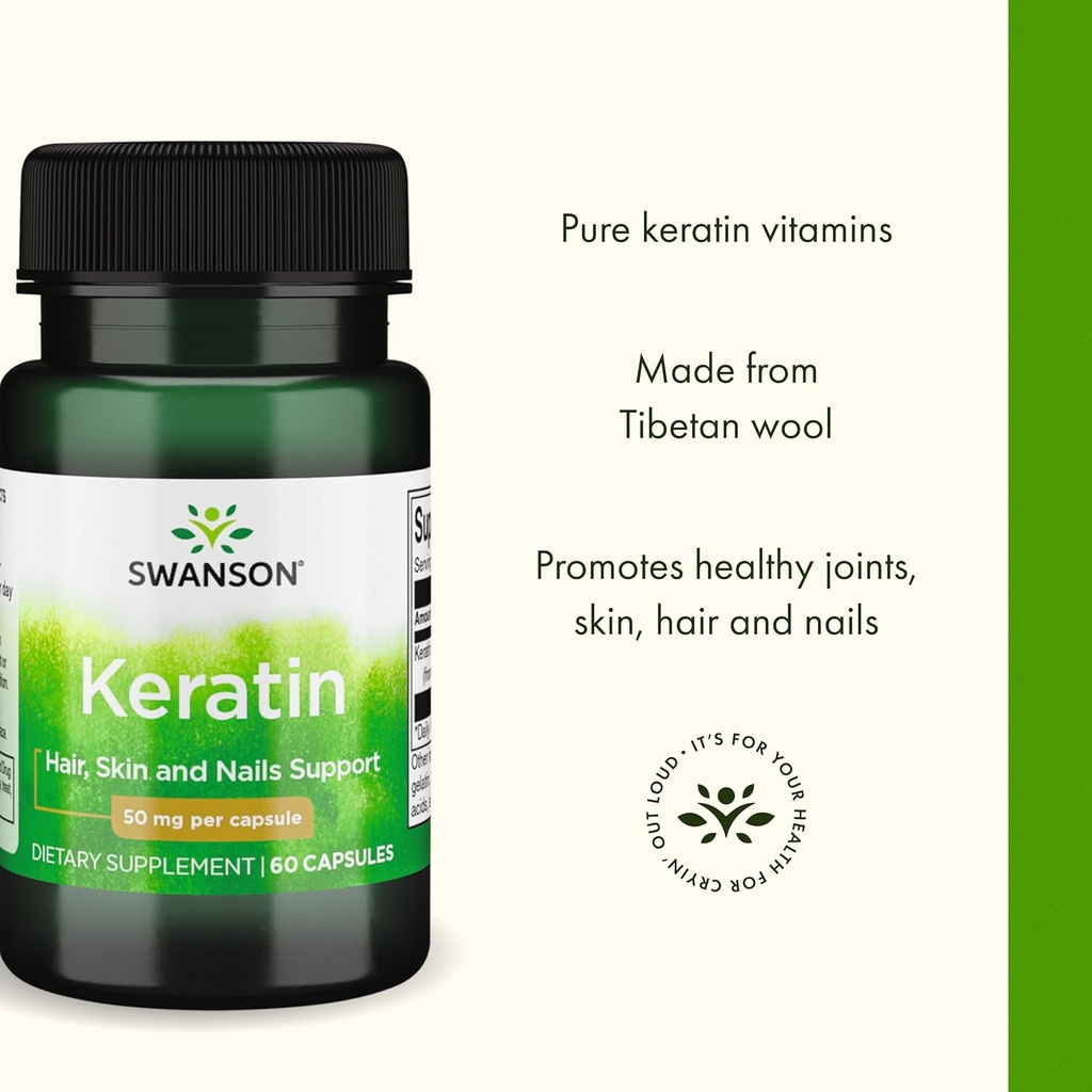 Swanson Keratin (from Tibetan Wool) - Natural Supplement Promoting Healthy Joints, Hair, Skin & Nails - Helps Nourish Healthy Connective Tissues - (60 Capsules, 50mg Each) (4 Pack) 5